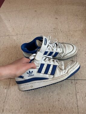 adidas Kids White and Blue Mid-Top Sneakers with Strap